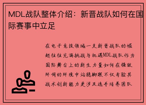 MDL战队整体介绍：新晋战队如何在国际赛事中立足